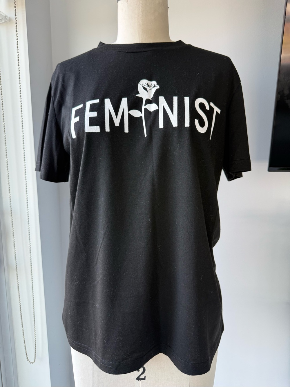 SHEIN Black Crew Neck Tee with White Print